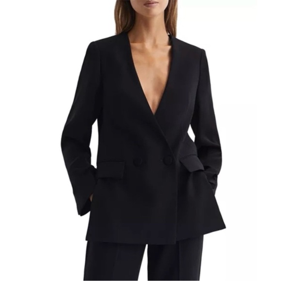 Reiss Margeaux Collarless Double Breasted Blazer - Picture 1 of 8
